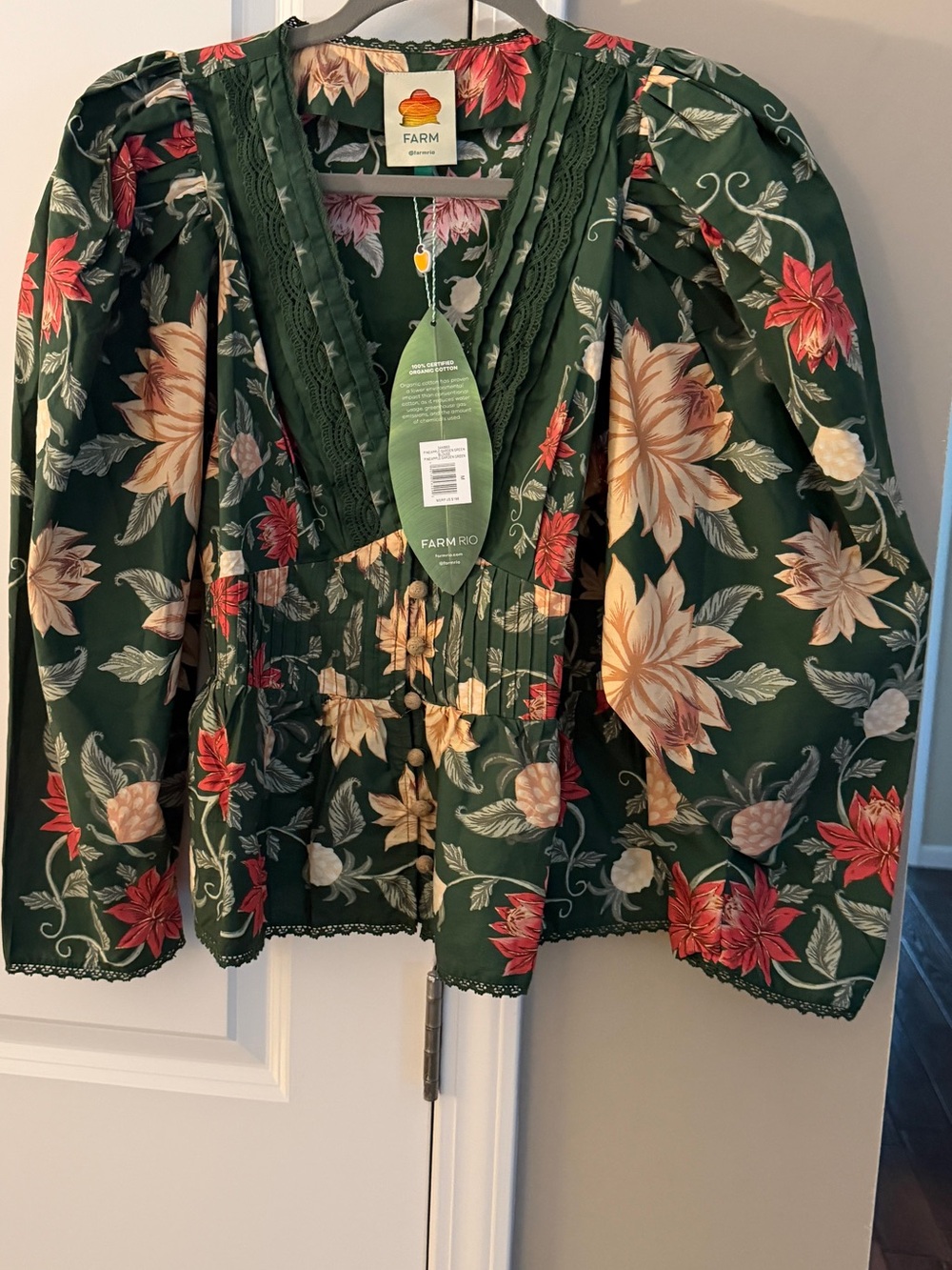 BNWT FARM Rio Dark Green Floral V-Neck Blouse Top cotton size M - Picture 7 of 13